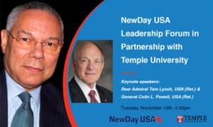 partnership with Temple University banner with two men pictured to the left